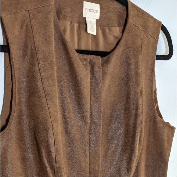 Chico's faux suede vest brown size small 4 - Picture 2 of 11
